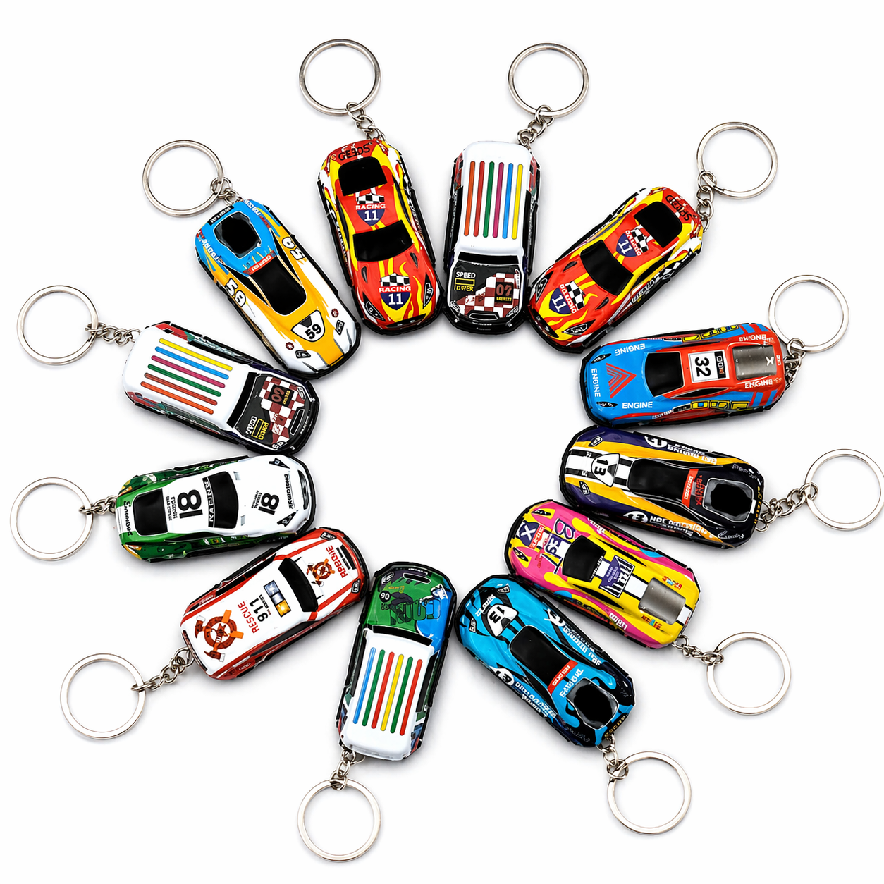 Racing Car Keychain (Pack of 12) – Mini Sports Car Key Rings Combo