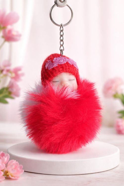 Cute Sleeping Baby Doll Fur Keychain – Soft & Adorable Gift