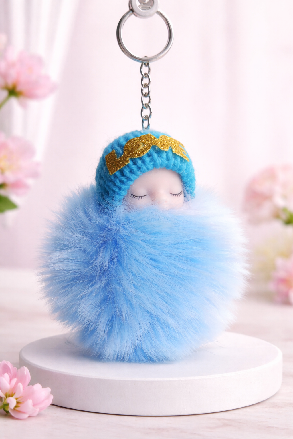 Cute Sleeping Baby Doll Fur Keychain – Soft & Adorable Gift
